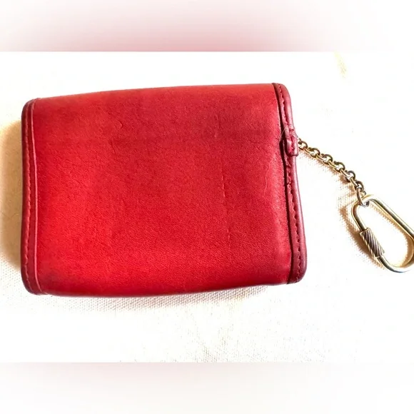 Vintage Coach Red Leather Multi Function Wallet Purse Keychain7219